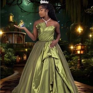 Strapless Olive Green Ball Gown Dress